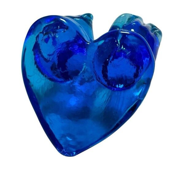 VINTAGE 1993 DOUBLE BLUEBIRD OF HAPPINESS LEO WARD SIGNED GLASS BLUE PAPERWEIGHT - Picture 6 of 8